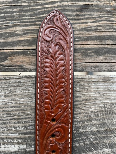 Men's Tooled Leather Belt with Silver Etched Conchos - XABS1002 - BLAIR'S WESTERN WEAR MARBLE FALLS, TX