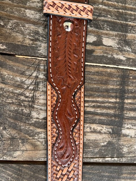 Men's Tooled Leather Belt with Silver Etched Conchos - XABS1002 - BLAIR'S WESTERN WEAR MARBLE FALLS, TX