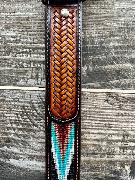 Men's Western Aztec Beaded Belt Turquoise, Rust, Black & Brown - Blair's Western Wear Marble Falls, TX