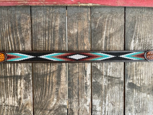 Men's Western Aztec Beaded Belt Turquoise, Rust, Black & Brown - Blair's Western Wear Marble Falls, TX