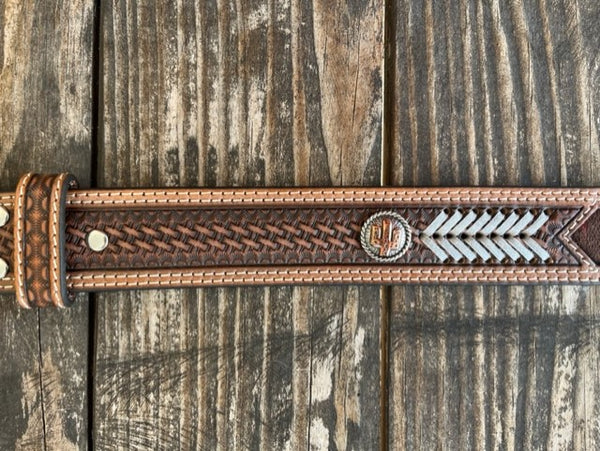 Men's Tooled Leather Belt with Serape Inlay & Cactus Concho - N210002897 - Blair's Western Wear Marble Falls, TX