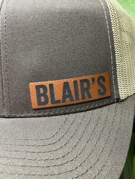 Men's Brown & Tan Laser Engraved Leather Patch Cap "Blair's" - BLAIR CAP TAN - BLAIR'S WESTERN WEAR MARBLE FALLS, TX