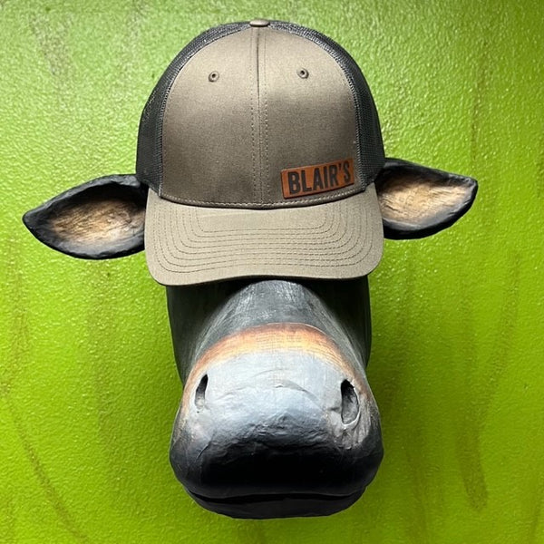 Men's Blair's Cap With Leather Patch in Olive/Gray - BLAIR CAP OLIVE - BLAIR'S WESTERN WEAR MARBLE FALLS, TX
