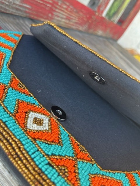 Ladies Beaded Clutch in Turquoise, Orange, Gold - LACSS156 - BLAIR'S WESTERN WEAR MARBLE FALLS, TX