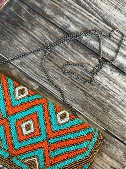 Ladies Beaded Clutch in Turquoise, Orange, Gold - LACSS156 - BLAIR'S WESTERN WEAR MARBLE FALLS, TX