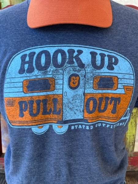 Men's Funny Graphic Tee in Navy/Orange with Camper Graphic "Hook Up & Pull Out" - CAMPIN - BLAIR'S WESTERN WEAR MARBLE FALLS, TX