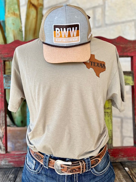 Men's Marble Falls Texas Leather Patch T-Shirt - MF TX TEE - BLAIR'S WESTERN WEAR MARBLE FALLS, TX 