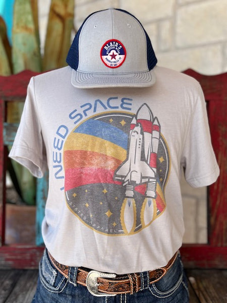 Men's Gtaphic Tee with a Rocket and "I Need Space" in Gray, Red, Blue - NEED SPACE - BLAIR'S WESTERN WEAR MARBLE FALLS, TX