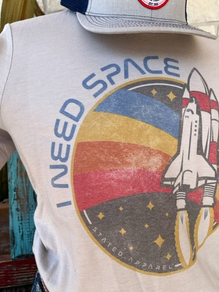 Men's Gtaphic Tee with a Rocket and "I Need Space" in Gray, Red, Blue - NEED SPACE - BLAIR'S WESTERN WEAR MARBLE FALLS, TX