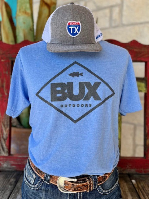 Men's T-Shirt with "BUX OUTDOORS" in Blue/Black - BUX BLUE - BLAIR'S WESTERN WEAR MARBLE FALLS, TX 