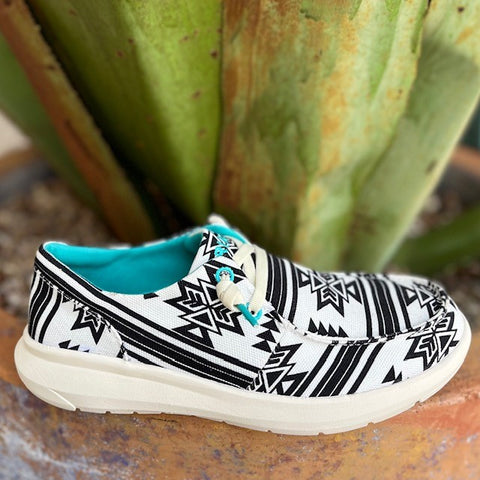 Ladies Aztec Ariat Hilo in Black & White Aztec with Turquoise Accents - 10050929 - Blair's Western Wear in Marble Falls, TX 
