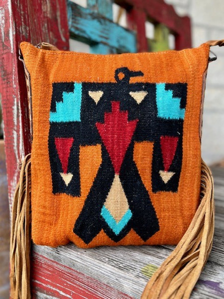 Ladies Aztec Blanket American Darling Purse With Tooled Leather Sides in Orange, Turquoise, Black, Red, Tan - ADBG905AC - BLAIR'S WESTERN WEAR MARBLE FALLS, TX 