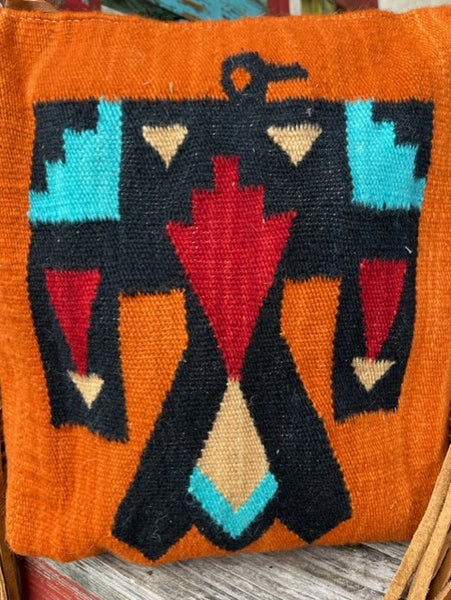 Ladies Aztec Blanket American Darling Purse With Tooled Leather Sides in Orange, Turquoise, Black, Red, Tan - ADBG905AC - BLAIR'S WESTERN WEAR MARBLE FALLS, TX