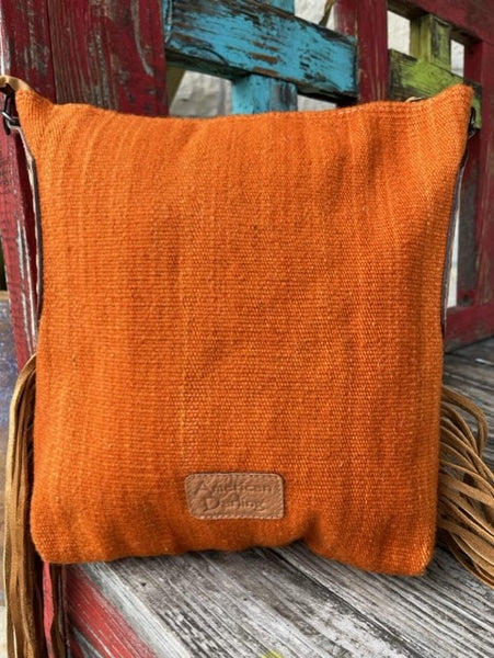 Ladies Aztec Blanket American Darling Purse With Tooled Leather Sides in Orange, Turquoise, Black, Red, Tan - ADBG905AC - BLAIR'S WESTERN WEAR MARBLE FALLS, TX