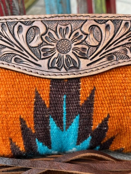 Ladies American Darling Aztec Blanket Wristlet in Orange/Turquoise/Chocolate/Natural - ADBG344D5 - BLAIR'S WESTERN WEAR MARBLE FALLS, TX