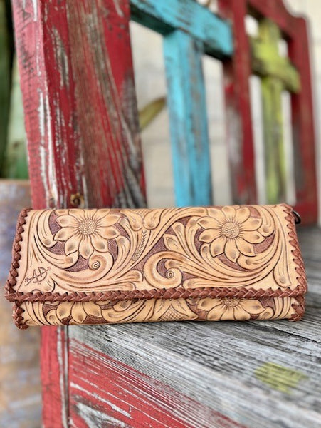 Ladies Tooled Leather Clutch With Braided Edge - ADBG1105 - BLAIR'S WESTERN WEAR MARBLE FALLS, TX 