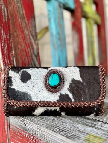 Ladies American Darling Braided Leather Cowhide Clutch with Inlayed Turquoise - ADBGM267D - BLAIR'S WESTERN WEAR MARBLE FALLS, TX 
