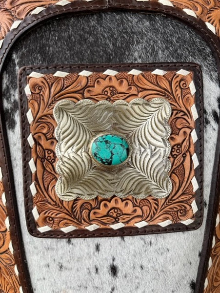 Ladies American Darling Cowhide & Tooled Leather Backpack with Inlayed Turquoise Stone - ADBGA235B - BLAIR'S WESTERN WEAR MARBLE FALLS, TX