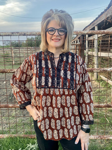 Ladies Aztec Brown Shirt with Black Embroidery - 621455 - Blair's Western Wear Marble Falls, TCX