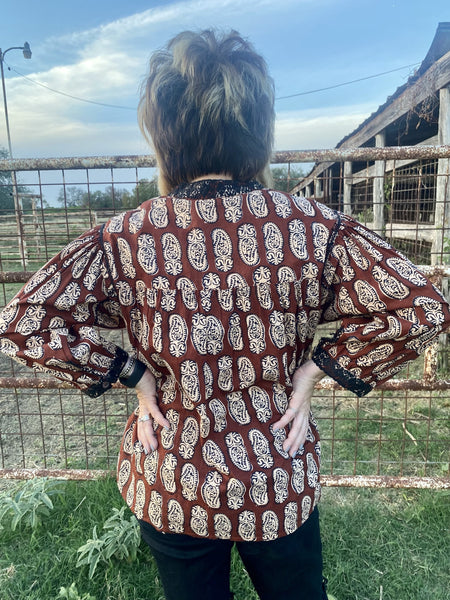 Ladies Aztec Brown Shirt with Black Embrodiery - 621455 - Blair's Western Wear Marble Falls, TCX