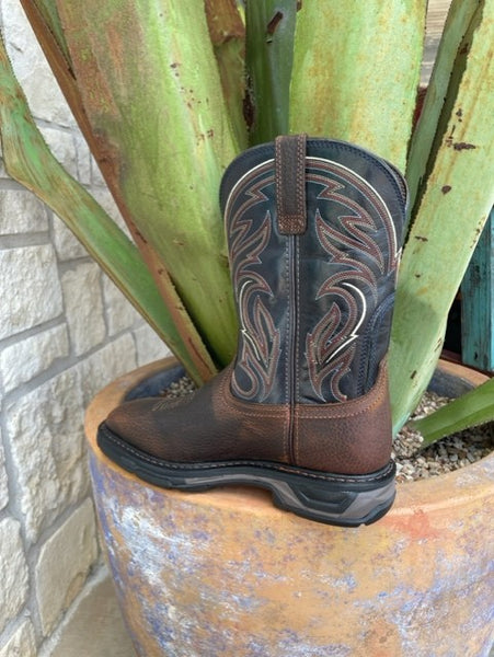 Men's Ariat Work Boot in a Soft Square Toe Navy/Chocolate - 10038320 - Blair's Western Wear Marble Falls, TX