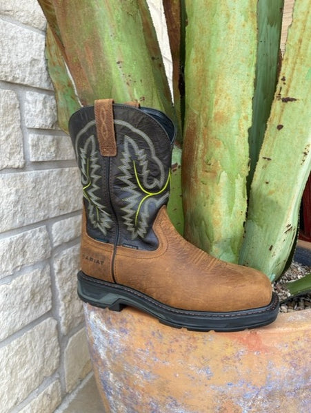Men's Arait Square Steel Toe Work Boot in Brown/Black/Lime - 10024966 - Blair's Western Wear Marble Falls, TX