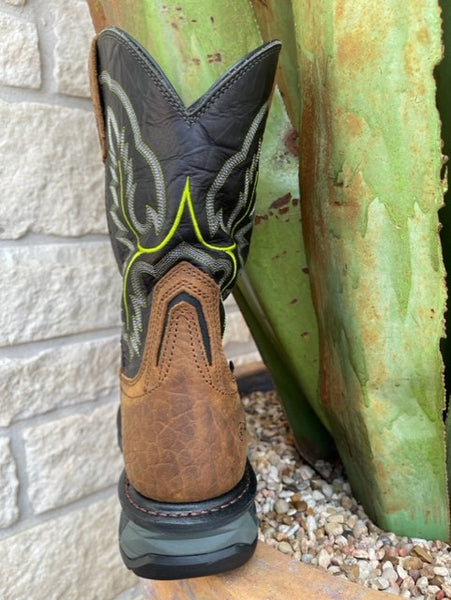 Men's Arait Square Steel Toe Work Boot in Brown/Black/Lime - 10024966 - Blair's Western Wear Marble Falls, TX