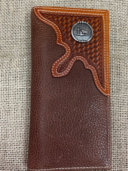 Men's Two-Toned Tooled Leather Wallet With Praying Cowboy Concho - W528 - Blair's Western Wear Marble Falls, TX 