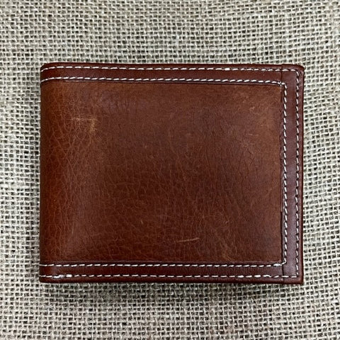 Men's Bifold Smooth Leather Wallet with Double Stitch Edge - W328 - Blair's Western Wear Marble Falls, TX 