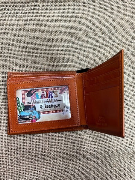 Men's Bifold Wallet with Tooled Overlayed Leather & Silver Concho - W368P - Blair's Western Wear Marble Falls, TX