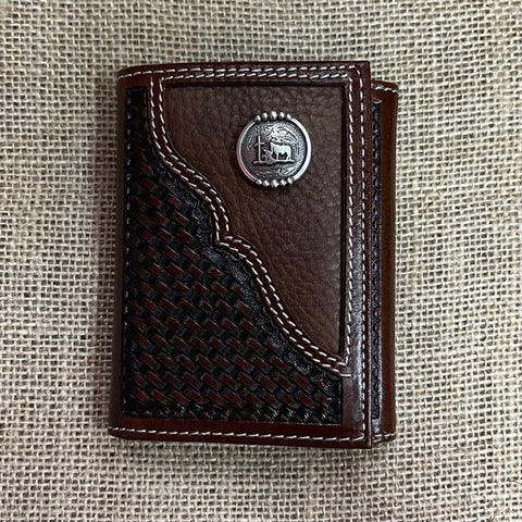 Men's Brown Leather Tooled Overlay & Praying Cowboy Concho - W375P - Blair's Western Wear Marble Falls, TX 