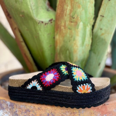 Ladies Crocheted Platform Sandals in Black & Multi Colors - GPLF36BB0B - BLAIR'S WESTERN WEAR MARBLE FALLS, TX 