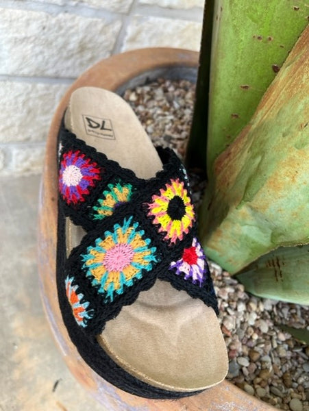 Ladies Crocheted Platform Sandals in Black & Multi Colors - GPLF36BB0B - BLAIR'S WESTERN WEAR MARBLE FALLS, TX