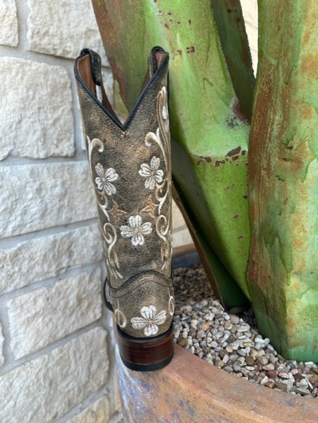 Ladies Circle G Western Dress Boot With Embroidered Flowers in Gray/Tan - L5241 - Blair's Western Wear Marble Falls, TX