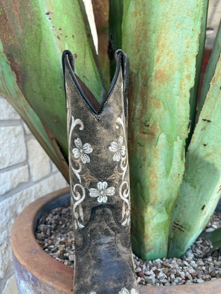 Ladies Circle G Western Dress Boot With Embroidered Flowers in Gray/Tan - L5241 - Blair's Western Wear Marble Falls, TX