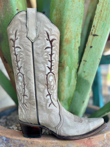 Ladies Circle G Dress Boot in Bone & Brown Embroidery - L5970 - Blair's Westerm Wear Marble Falls, TX 