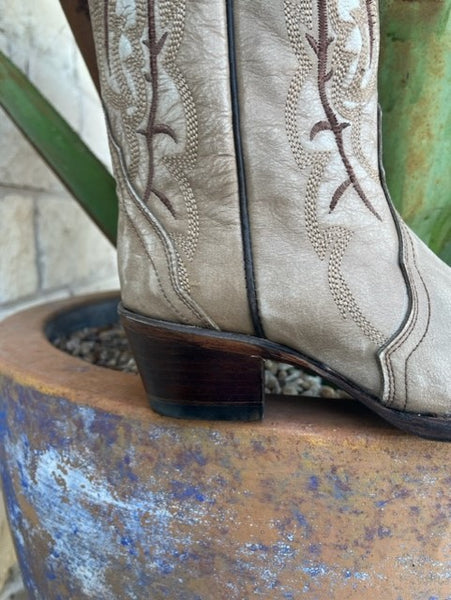 Ladies Circle G Dress Boot in Bone & Brown Embroidery - L5970 - Blair's Westerm Wear Marble Falls, TX