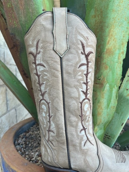 Ladies Circle G Dress Boot in Bone & Brown Embroidery - L5970 - Blair's Westerm Wear Marble Falls, TX
