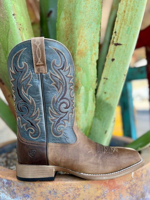 Men's Ariat Dress Boot in Two Toned Brown & Dark Teal Embroidered Tops - 10046830 - Blair's Western Wear Marble Falls, TX 