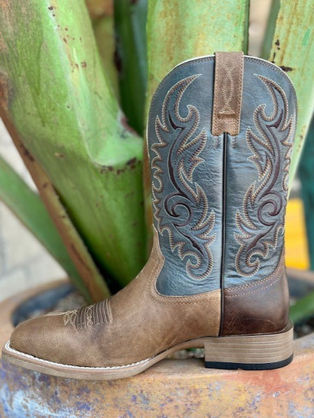 Men's Ariat Dress Boot in Two Toned Brown & Dark Teal Embroidered Tops - 10046830 - Blair's Western Wear Marble Falls, TX