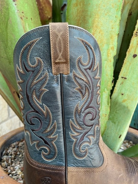 Men's Ariat Dress Boot in Two Toned Brown & Dark Teal Embroidered Tops - 10046830 - Blair's Western Wear Marble Falls, TX