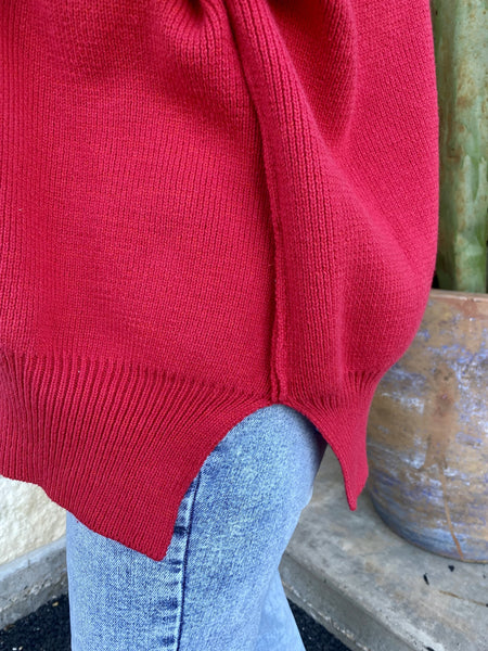 Ladies Oversized Red Sweater Top- T20615 - Blair's Western Wear Marble Falls, TX