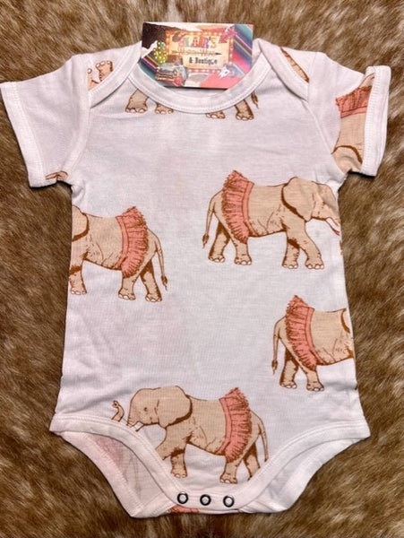 Baby's Onsie With Ballerina Elephants in White, Pink, & Tan - Blair's Western Wear Marble Falls, TX 