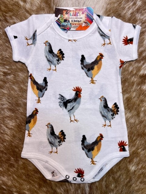 Baby's Chicken Onsie in White, Grey, Yellow, Brown, & Red - 31099 - Blair's Western Wear Marble Falls, TX 