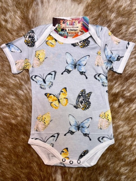 Baby's Butterfly Onsie in Blue/Yellow - 31117 - Blair's Western Wear Marble Falls, TX 