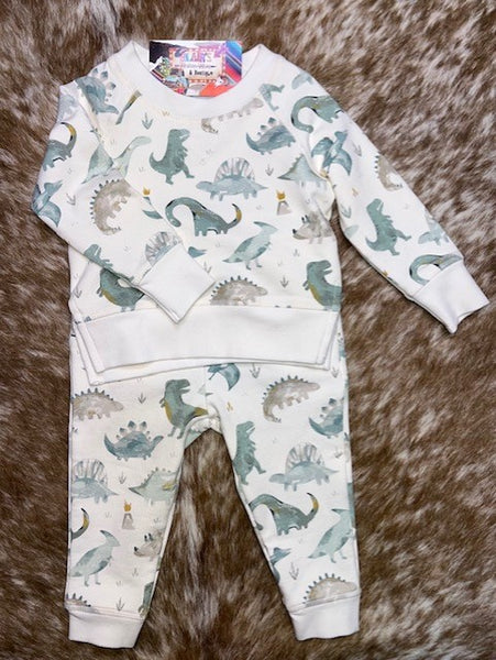 Baby's Two Piece Pajama Set in White & Green Dinosaurs - 421F2CRD - Blair's Western Wear in Marble Falls, TX 