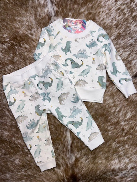 Baby's Two Piece Pajama Set in White & Green Dinosaurs - 421F2CRD - Blair's Western Wear in Marble Falls, TX