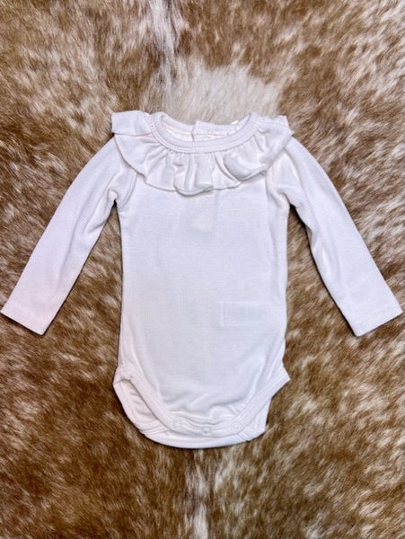 Baby's Ruffled Neck Long Sleeve Onsie in White - 431F2BSS - Blair's Western Wear Marble Falls, TX 