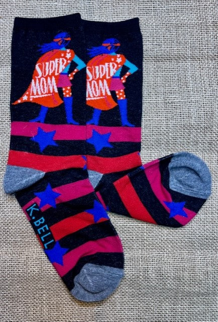 Ladies Socks Saying "Super Mom" in Black & Red & Pink - KBWS21H04601 - BLAIR'S WESTERN WEAR MARBLE FALLS, TX 