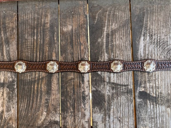 Men's Tooled Leather Belt with Silver Conchos - XABS1003 - Blair's Western Wear Marble Falls, TX